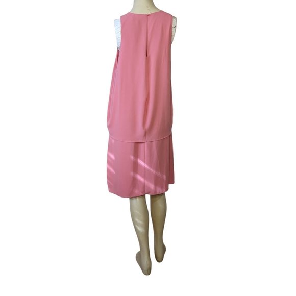 Halston sleeveless pink shirred front Georgette dress size 14 - Picture 11 of 11